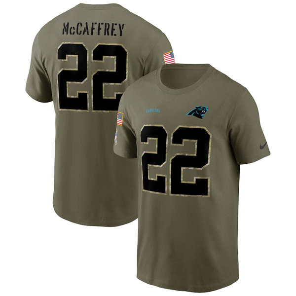 Men's Carolina Panthers #22 Christian McCaffrey 2022 Olive Salute to Service T-Shirt Men's Carolina Panthers #22 Christian McCaffrey 2022 Olive Salute to Service T-Shirt